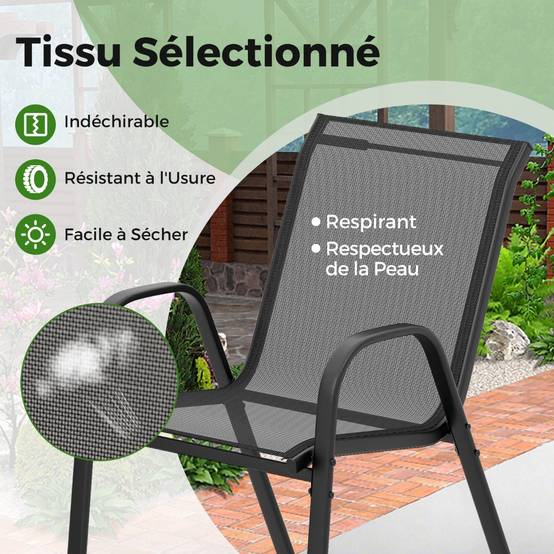 Ensemble de Jardin 3 Pièces 2 Fauteuils Ergonomiques avec Table Basse en Verre Trempé pour Jardin Balcon Terrasse Cour - Image 6