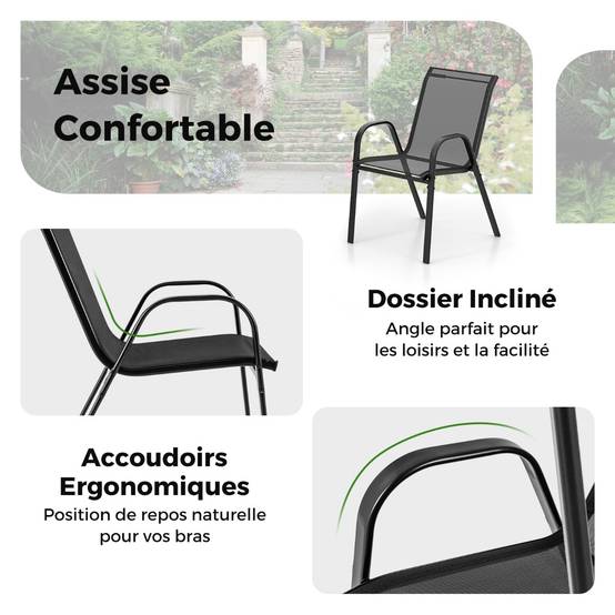 Ensemble de Jardin 3 Pièces 2 Fauteuils Ergonomiques avec Table Basse en Verre Trempé pour Jardin Balcon Terrasse Cour - Image 4