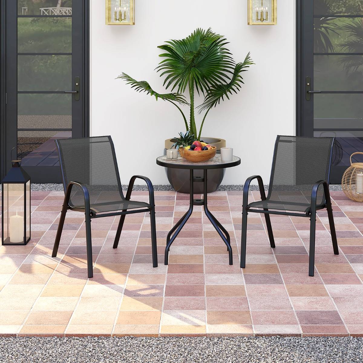 Ensemble de Jardin 3 Pièces 2 Fauteuils Ergonomiques avec Table Basse en Verre Trempé pour Jardin Balcon Terrasse Cour - Image 3