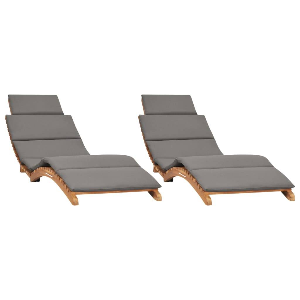 Helloshop26 - Lot de 2 transats chaise longue bain de soleil lit de jardin terrasse meuble d'extérieur avec coussins bois massif de teck - Imagen 1