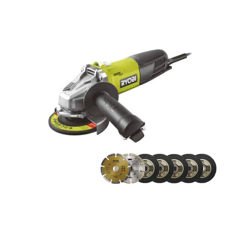 Ryobi - Pack RYOBI meuleuse d'angle 800W 125mm - 7 disque diamant et à tronçonner 125 mm - Image 1