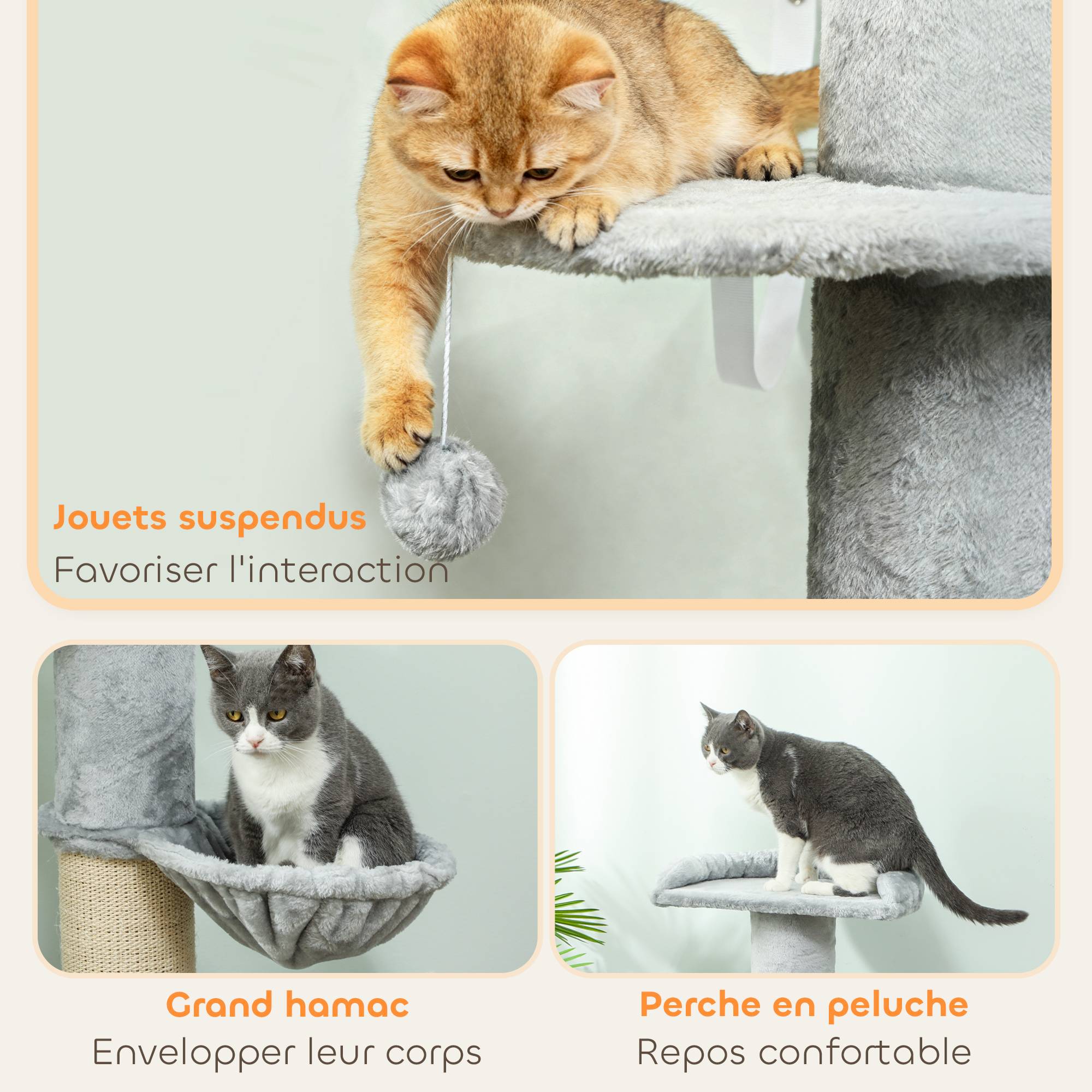 Arbre à chat Peluche douce Pour chats Jeu et escalade 103.5cm Gris clair - ComfortXL Outdoor Living - Image 7