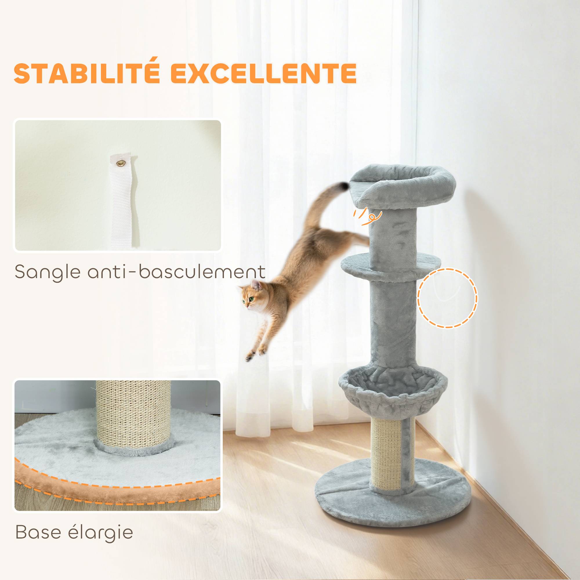 Arbre à chat Peluche douce Pour chats Jeu et escalade 103.5cm Gris clair - ComfortXL Outdoor Living - Image 8