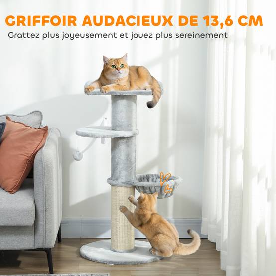 Arbre à chat Peluche douce Pour chats Jeu et escalade 103.5cm Gris clair - ComfortXL Outdoor Living - Image 6
