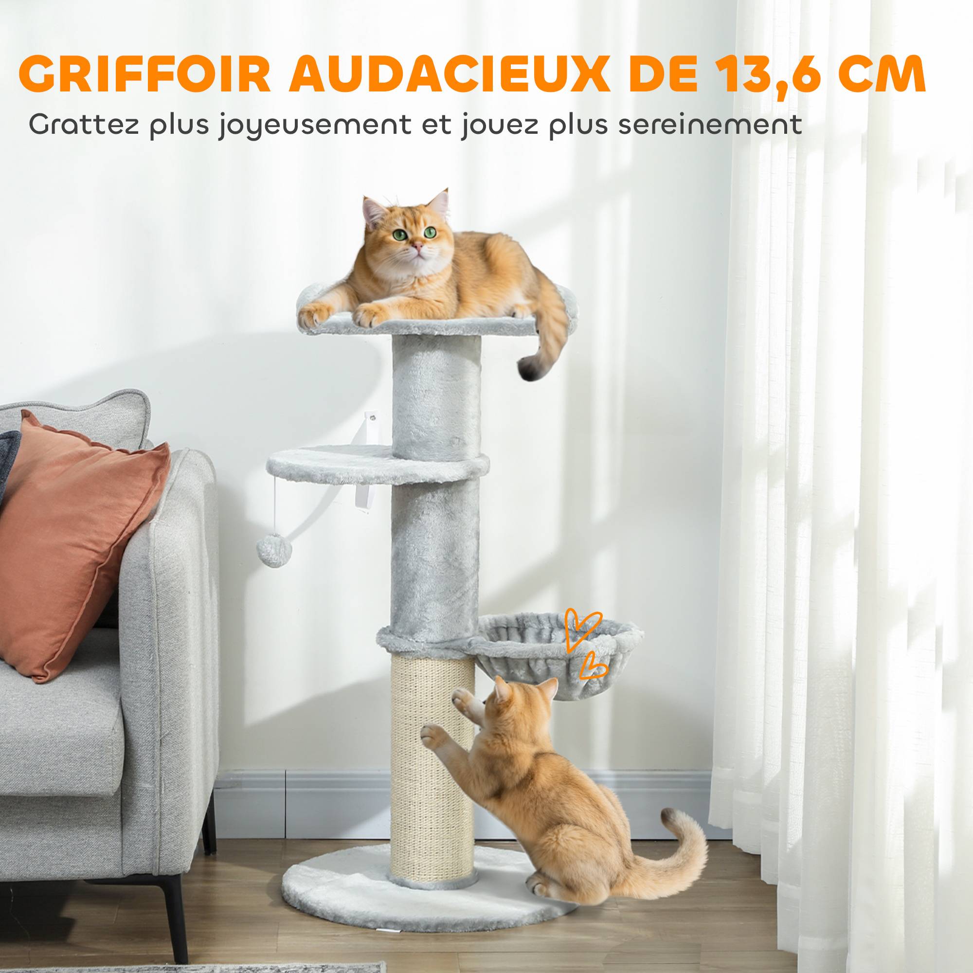 Arbre à chat Peluche douce Pour chats Jeu et escalade 103.5cm Gris clair - ComfortXL Outdoor Living - Image 6