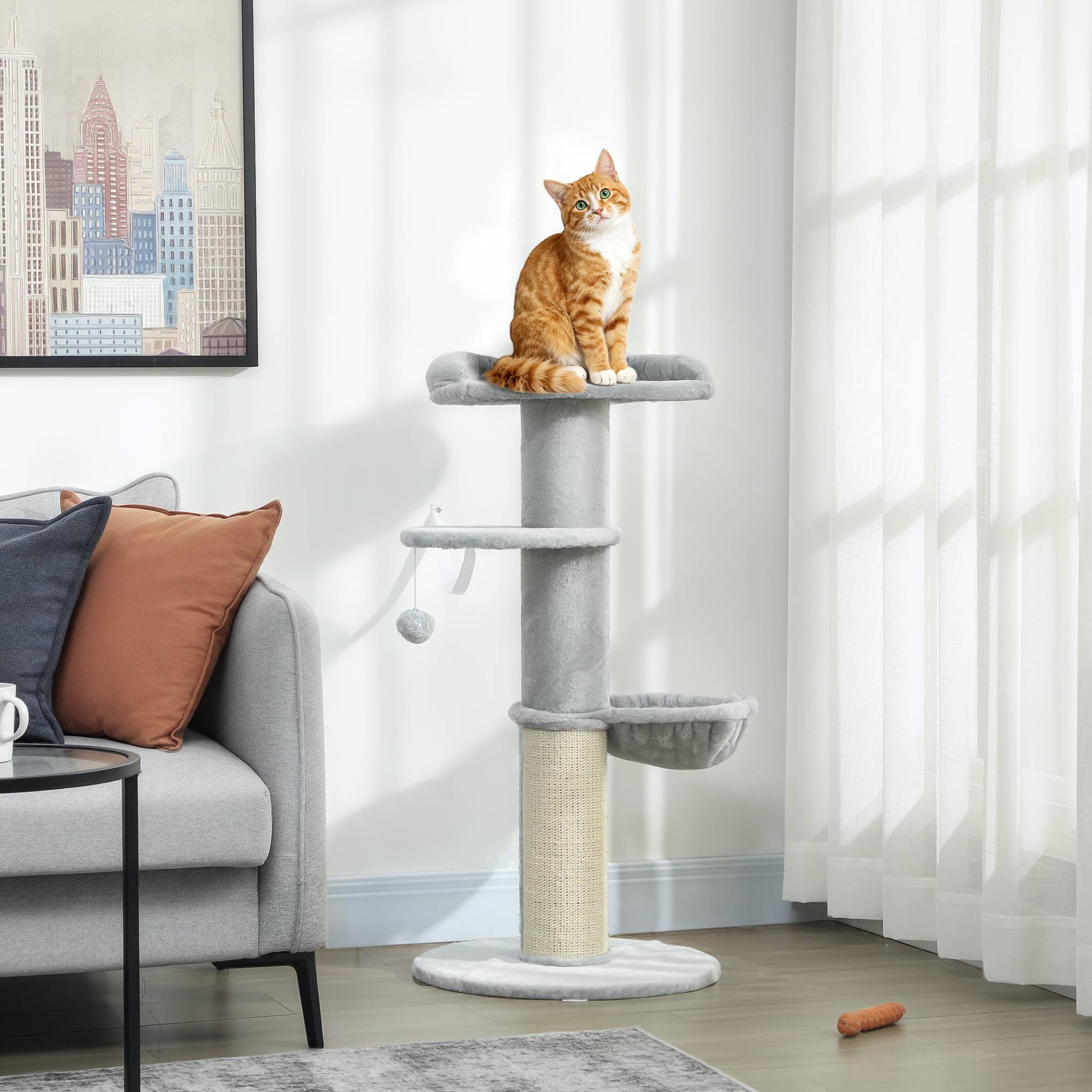 Arbre à chat Peluche douce Pour chats Jeu et escalade 103.5cm Gris clair - ComfortXL Outdoor Living - Image 4
