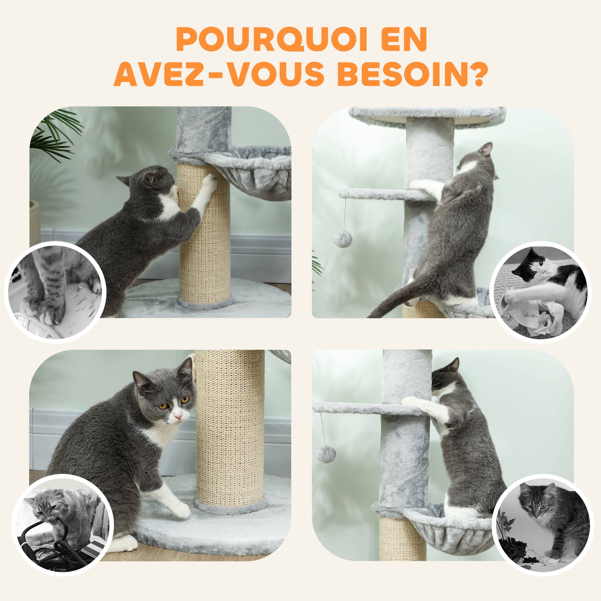 Arbre à chat Peluche douce Pour chats Jeu et escalade 103.5cm Gris clair - ComfortXL Outdoor Living - Image 9