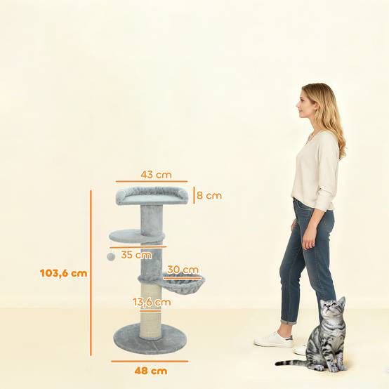Arbre à chat Peluche douce Pour chats Jeu et escalade 103.5cm Gris clair - ComfortXL Outdoor Living - Image 5