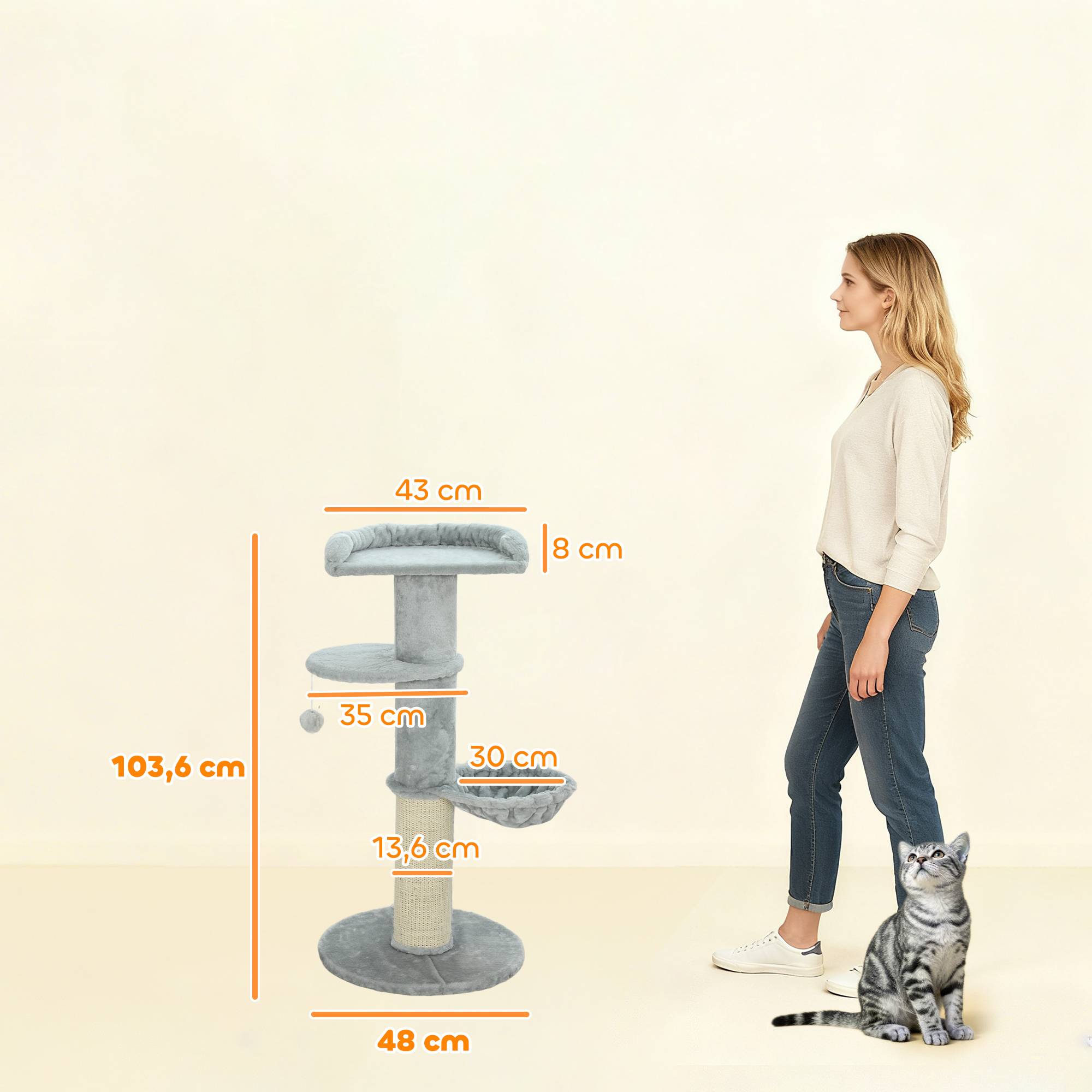Arbre à chat Peluche douce Pour chats Jeu et escalade 103.5cm Gris clair - ComfortXL Outdoor Living - Image 5