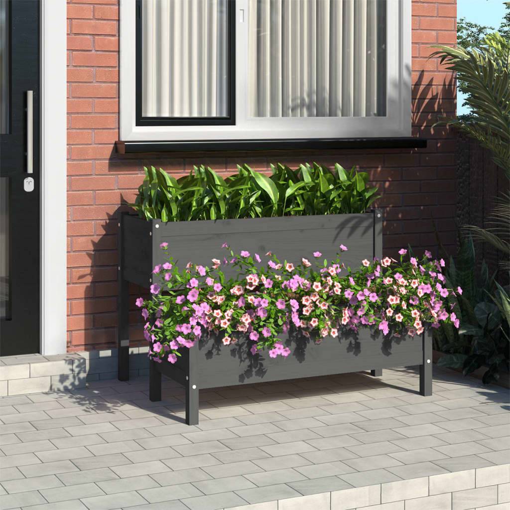 Maison Chic - Jardinière - Pot De Fleurs - Bac à Fleurs Gris 110x84x75 cm Bois massif de pin - Imagen 2