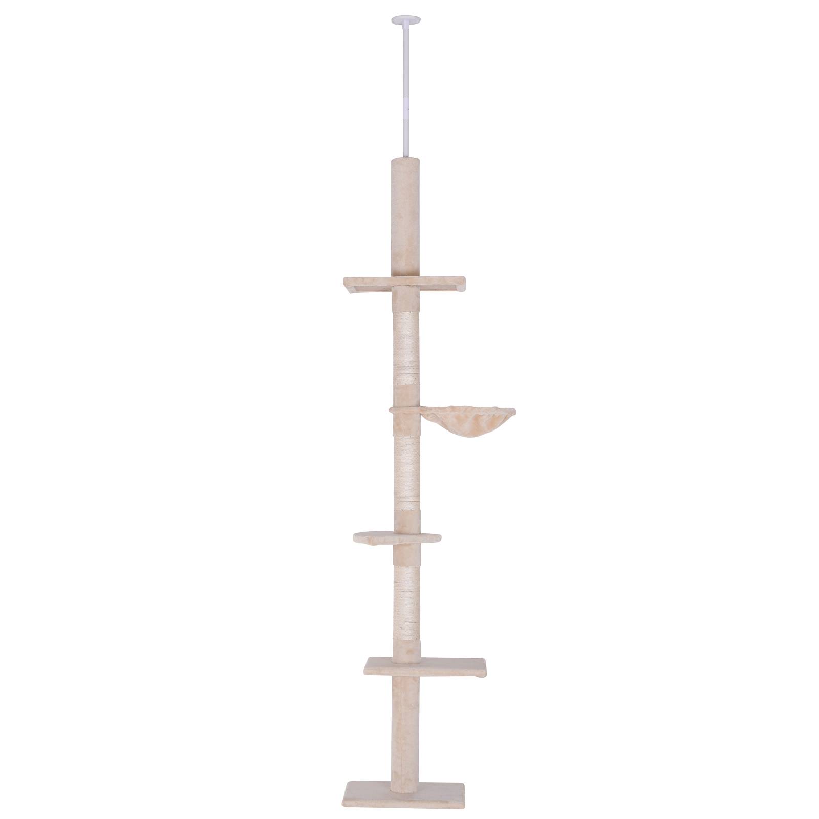 Pawhut - Arbre à chat poteau à griffer L40 x l 34 x H 230-260 cm 5 niveaux d'activités beige - Imagen 1
