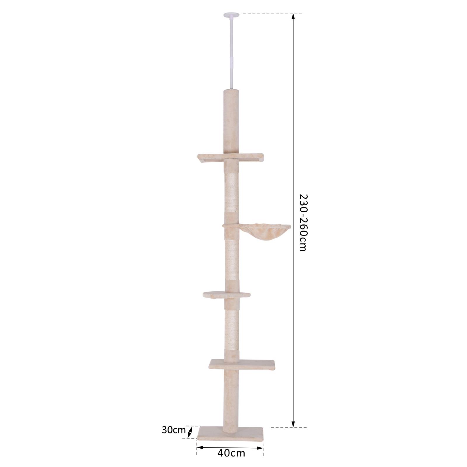Pawhut - Arbre à chat poteau à griffer L40 x l 34 x H 230-260 cm 5 niveaux d'activités beige - Imagen 3