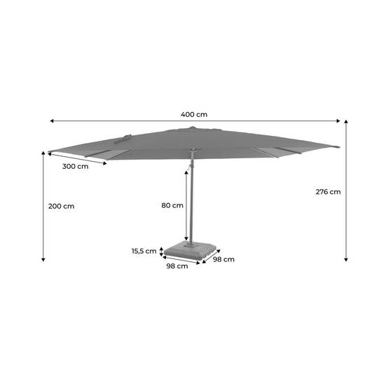 Parasol déporté rectangulaire 3x4m + housse et dalles à lester 98x98cm anthracite - Ombrea | sweeek - Image 4