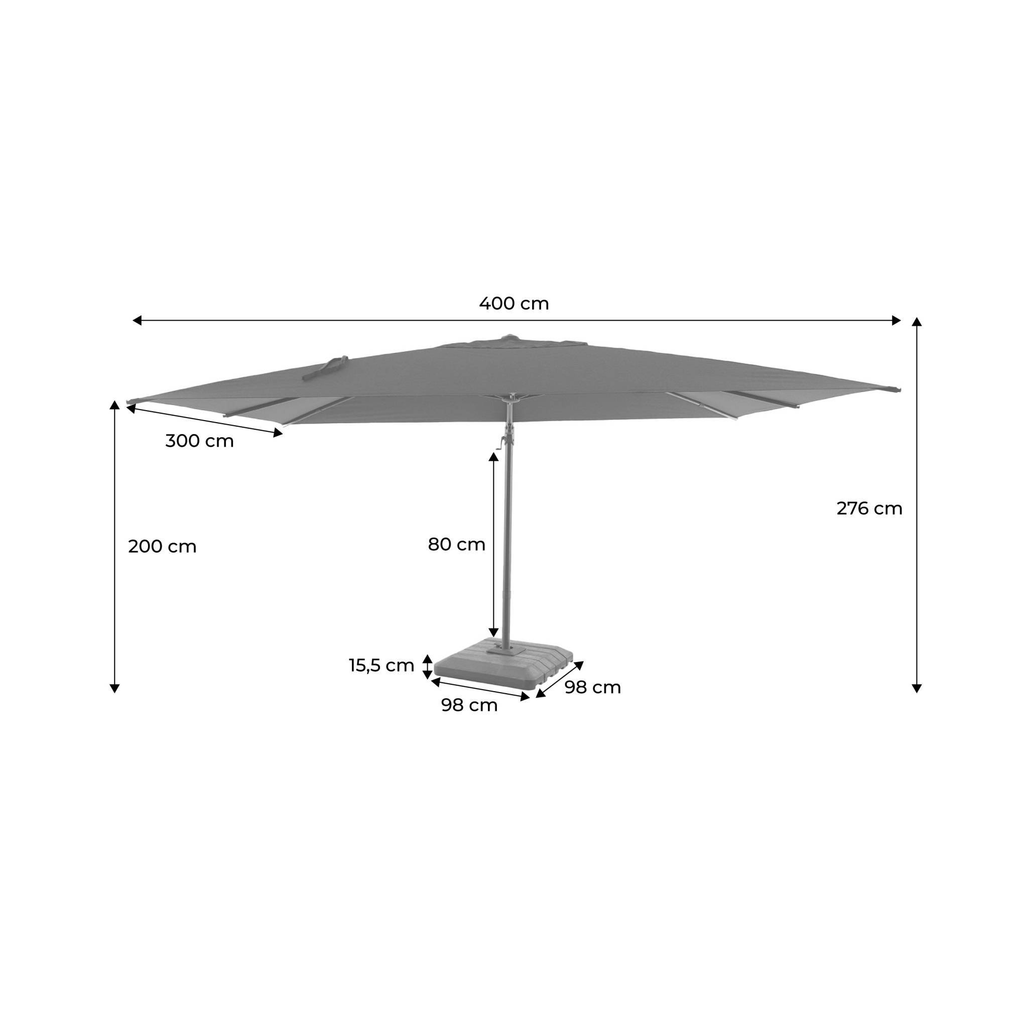 Parasol déporté rectangulaire 3x4m + housse et dalles à lester 98x98cm anthracite - Ombrea | sweeek - Image 4