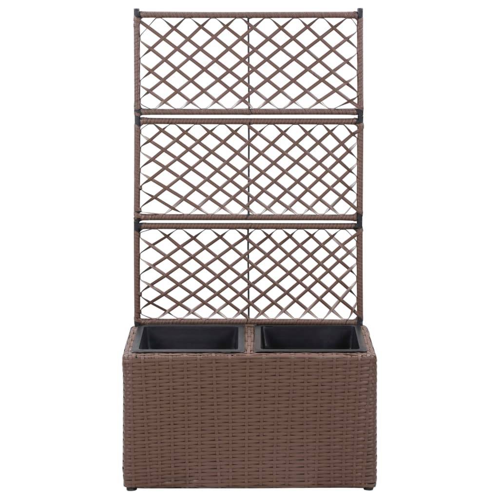 Helloshop26 - Jardinière lit surélevé plantes fleurs jardin treillis 2 pots 58 x 30 x 107cm résine tressée marron - Imagen 2