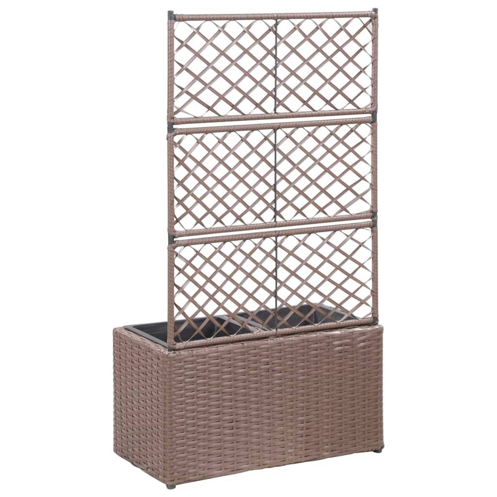 Helloshop26 - Jardinière lit surélevé plantes fleurs jardin treillis 2 pots 58 x 30 x 107cm résine tressée marron - Imagen 3
