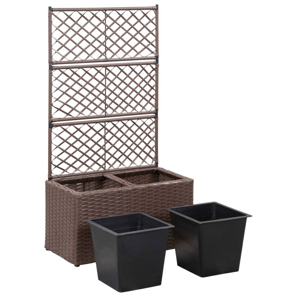 Helloshop26 - Jardinière lit surélevé plantes fleurs jardin treillis 2 pots 58 x 30 x 107cm résine tressée marron - Imagen 4