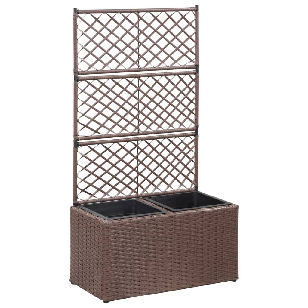 Helloshop26 - Jardinière lit surélevé plantes fleurs jardin treillis 2 pots 58 x 30 x 107cm résine tressée marron - Imagen 1