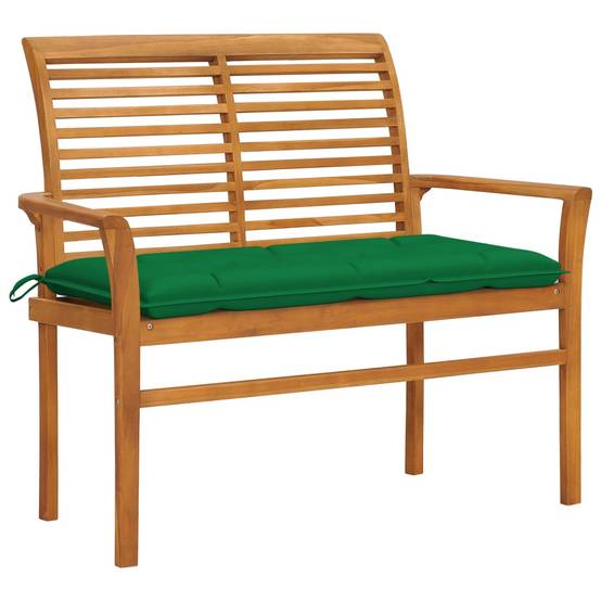 Helloshop26 - Banc de jardin meuble de patio d'extérieur terrasse avec coussin vert 112 cm bois de teck massif - Imagen 1