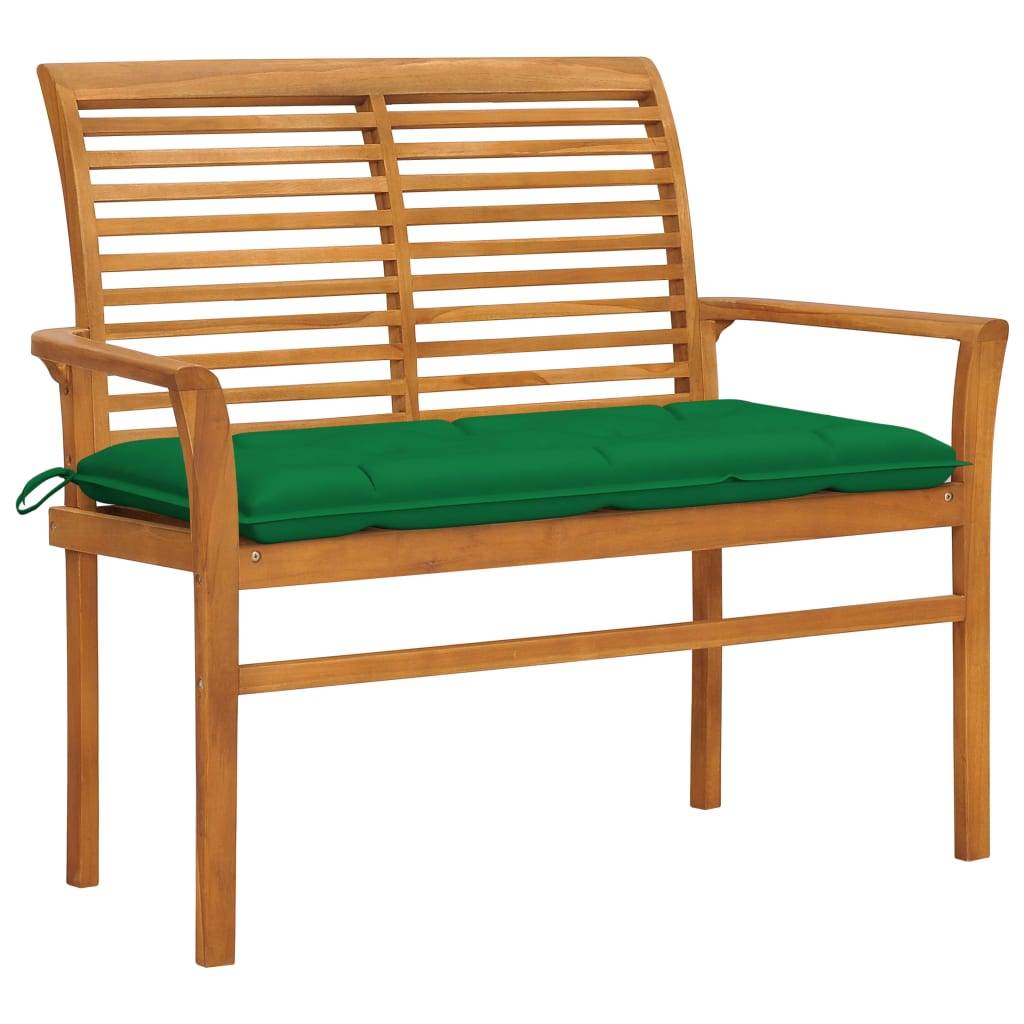 Helloshop26 - Banc de jardin meuble de patio d'extérieur terrasse avec coussin vert 112 cm bois de teck massif - Imagen 1