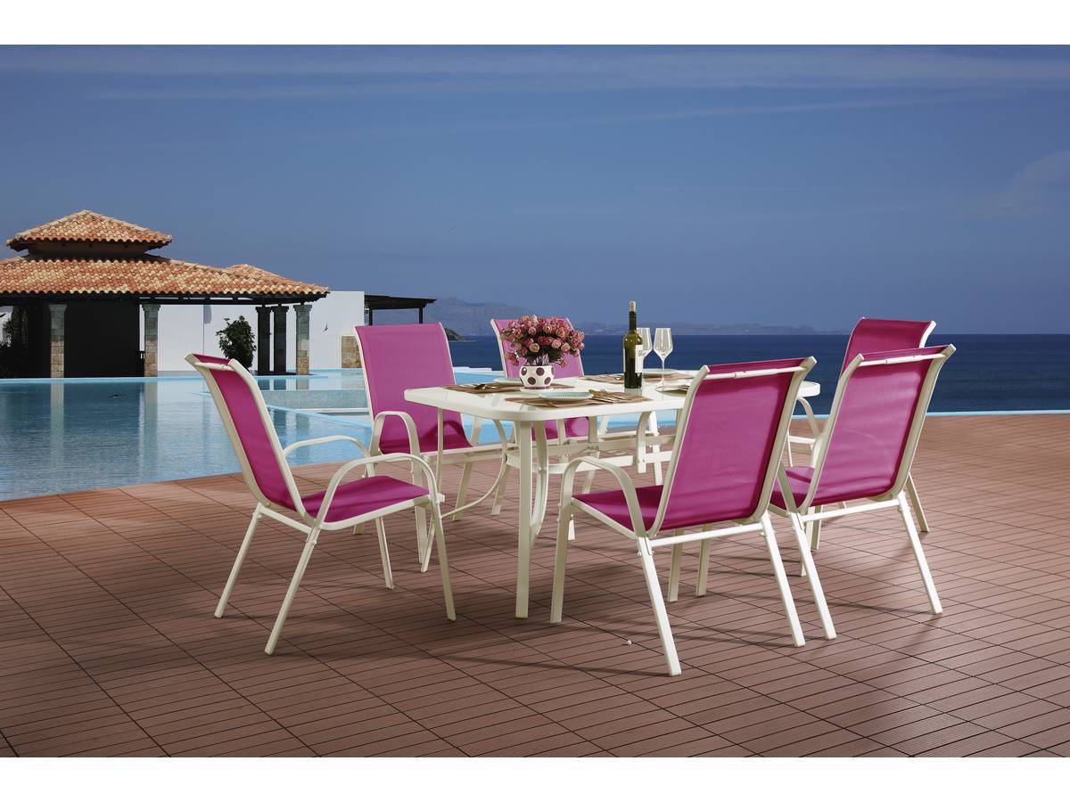 Habitat Et Jardin - Table Et Chaises De Jardin En Textilène "cordoba" - Phoenix - 6 Places - Fuschia -habitat Et Jardin - Imagen 2