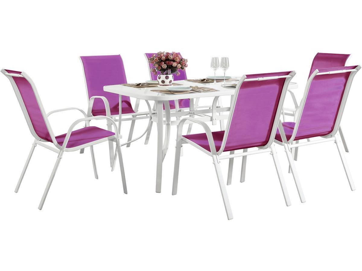 Habitat Et Jardin - Table Et Chaises De Jardin En Textilène "cordoba" - Phoenix - 6 Places - Fuschia -habitat Et Jardin - Imagen 1