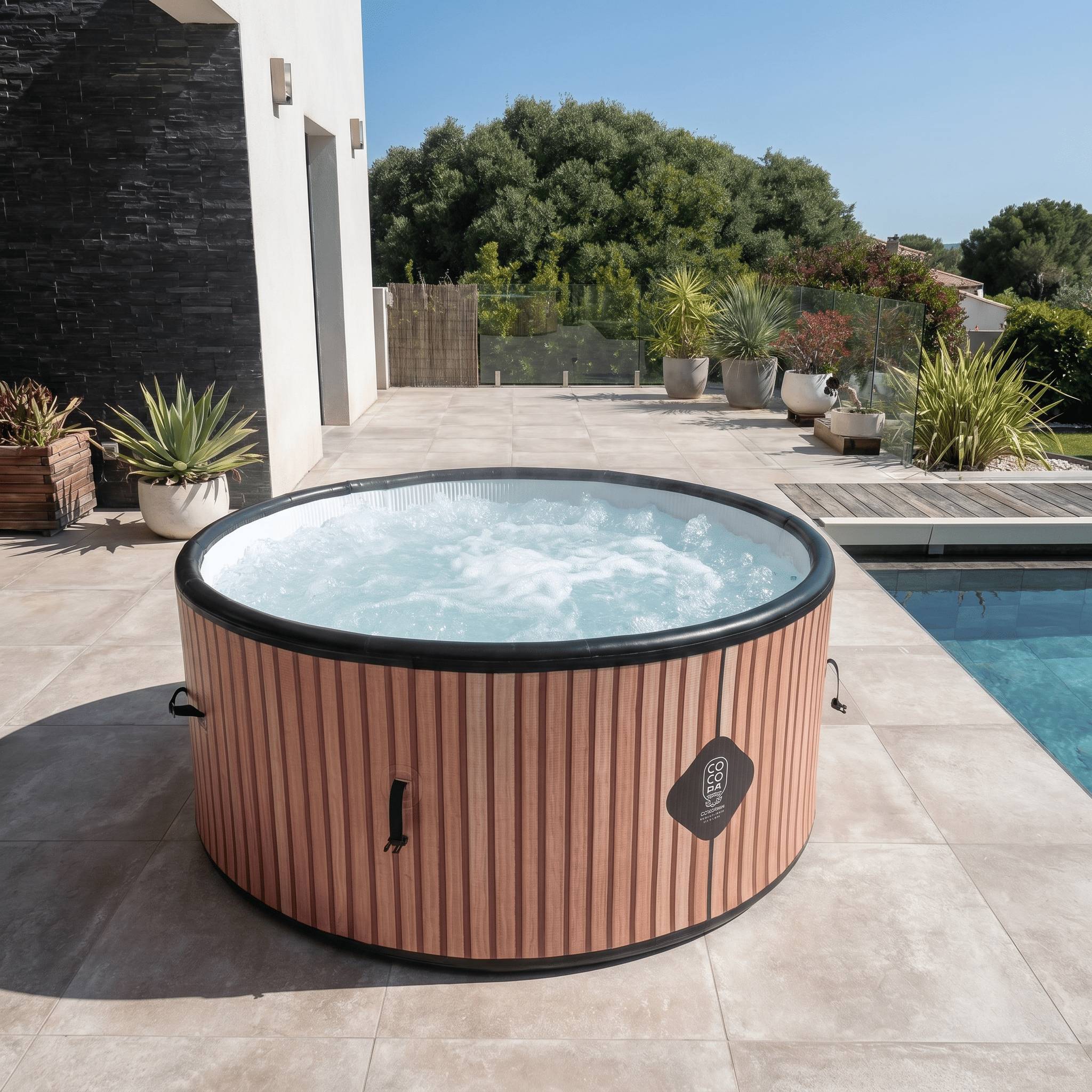 Spa gonflable chauffant & massant imitation bois 150 cm - Image 4