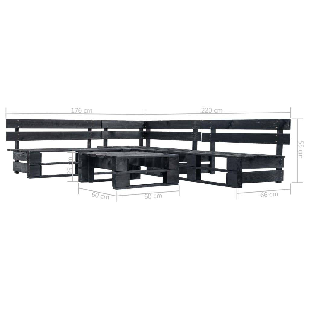 Salon de jardin meuble d'extérieur ensemble de mobilier palette 4 pièces noir bois - Image 3
