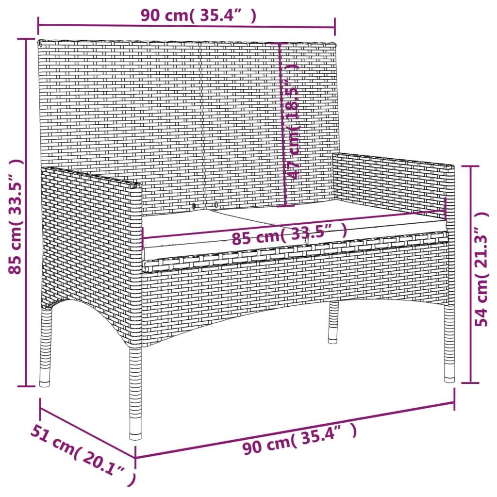 Helloshop26 - Banc de jardin 90 x 51 x 85 cm meuble de patio d'extérieur terrasse à 2 places avec coussins marron résine tressée - Imagen 7