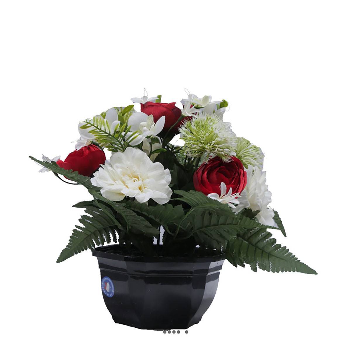 Artificielles - Coupe fleurs artificielles cimetière renoncules alliums et chrysanthèmes D 29 cm Rouge - couleur: Rouge - Imagen 1