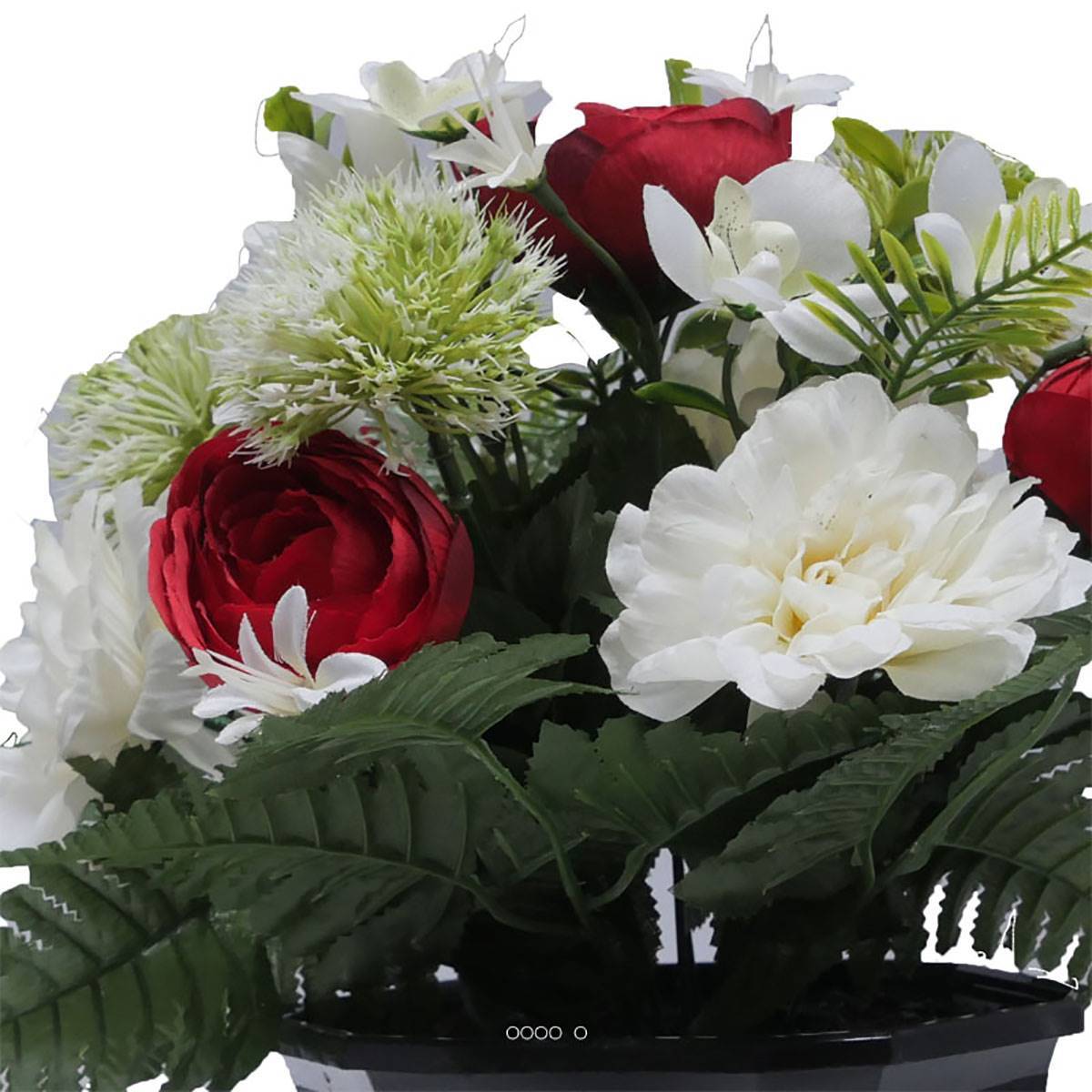 Artificielles - Coupe fleurs artificielles cimetière renoncules alliums et chrysanthèmes D 29 cm Rouge - couleur: Rouge - Imagen 3