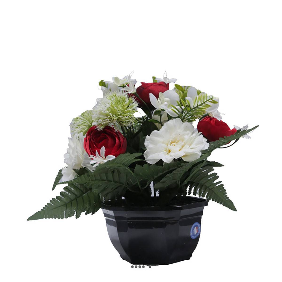 Artificielles - Coupe fleurs artificielles cimetière renoncules alliums et chrysanthèmes D 29 cm Rouge - couleur: Rouge - Imagen 2