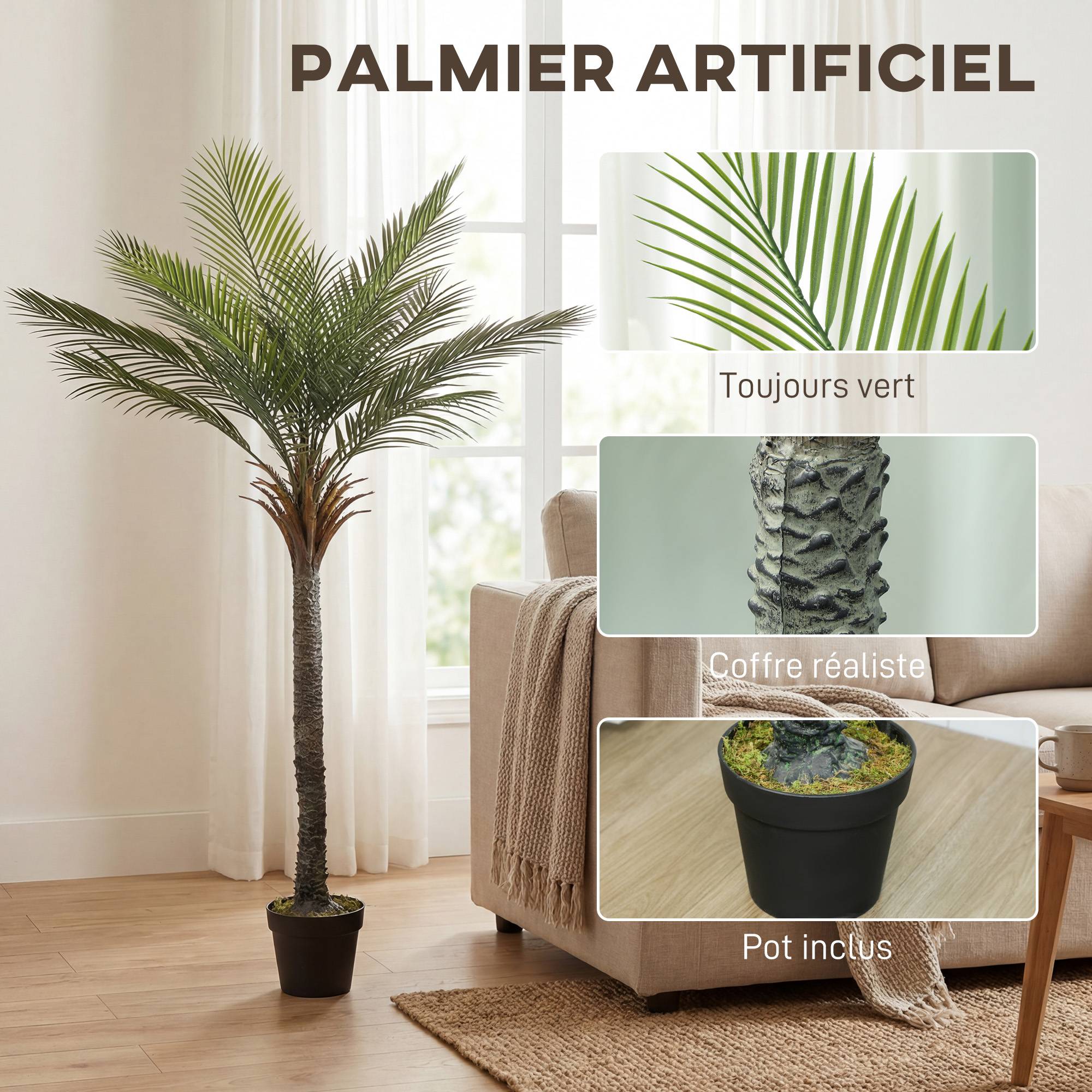 Palmier artificiel plastique vert 80 x 60 x 180 cm - PANGIVO - Image 6