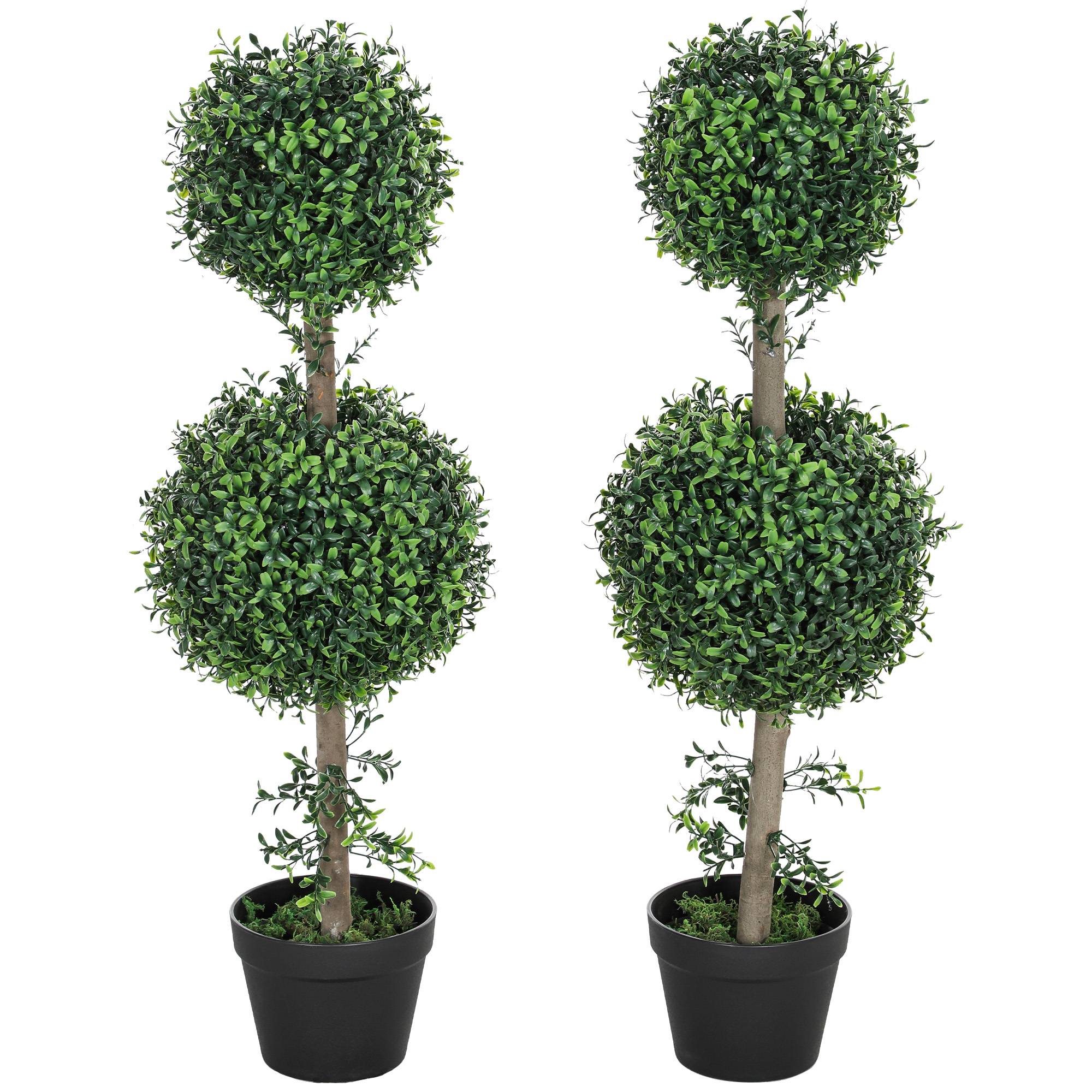 Sans Marque - Lot de 2 plantes artificielles, buis artificiel, protection UV, avec pot, vertes - Image 2