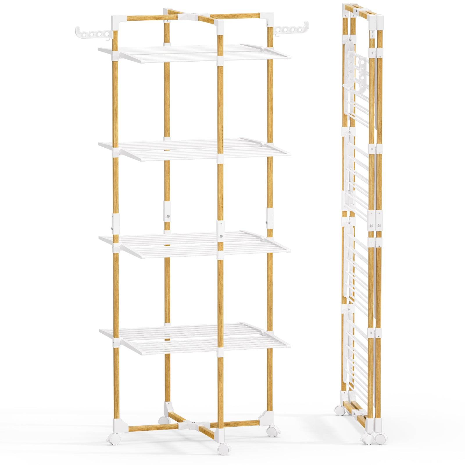 Vounot - Séchoir à linge tour pliable 99x69x175,5cm, Étendoir 4 niveaux grande capacité avec roulettes, 33m d’étendage, Blanc, VOUNOT®