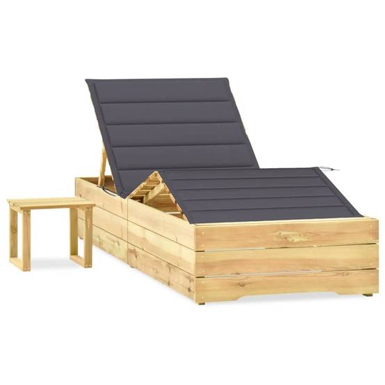 Bain de soleil - Transat - Chaise longue avec table et coussin Pin imprégné - MEUBLE PRO-JU6350 - Image 2