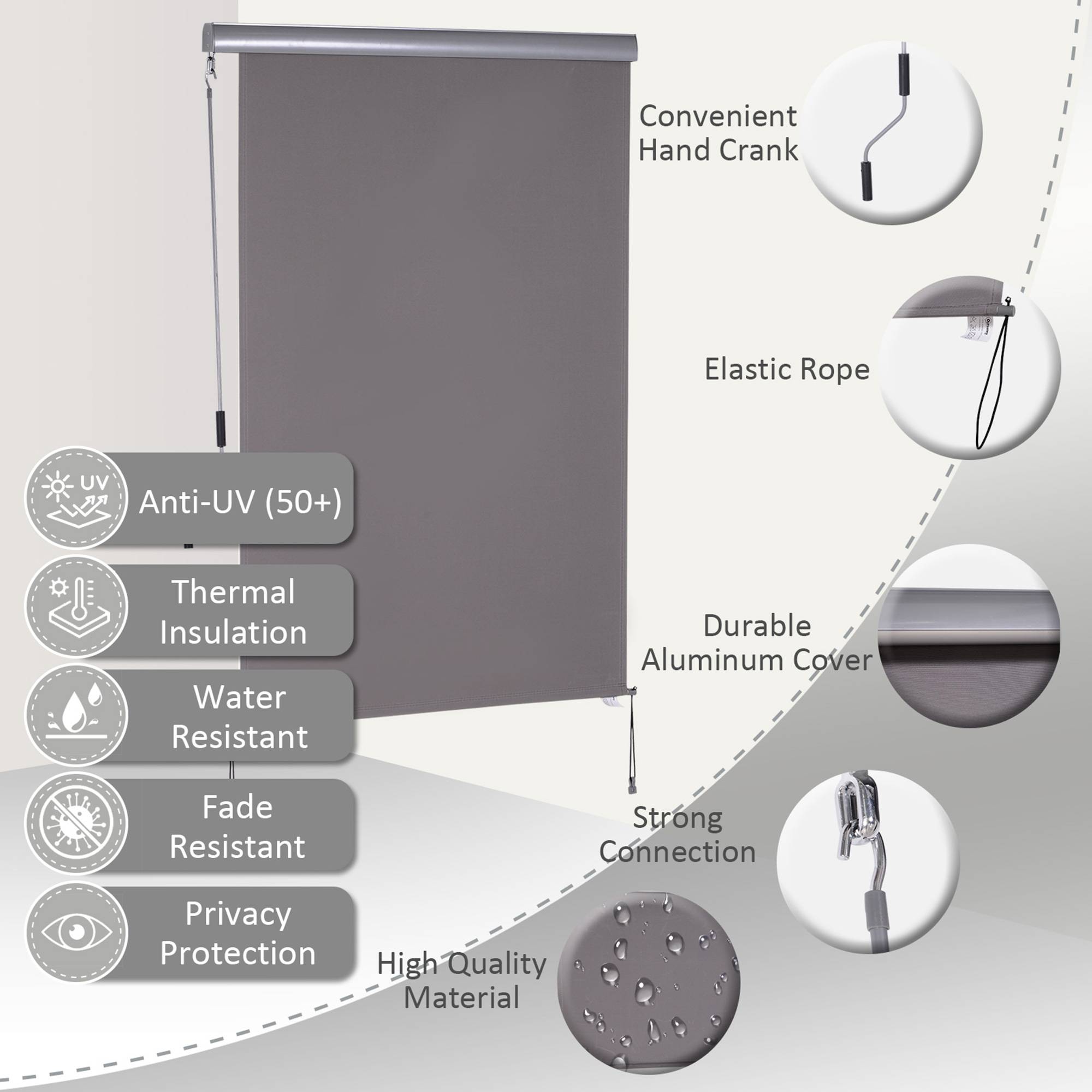 Store vertical extérieur aluminium balcon terrasse brise-vue anti-UV 120x200cm gris - ComfortXL Outdoor Living - Image 5