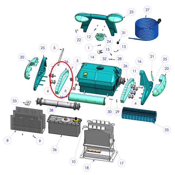 Zodiac - Chenille turquoise pour robot indigo W1222A Zodiac - Imagen 2