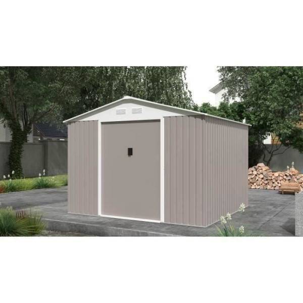 Sans Marque - Abri de jardin en métal 7,06 m² - 277 x 255 x 202 cm - MERCURE - Kit d'ancrage inclus, 2 portes coulissantes - Taupe - Image 2