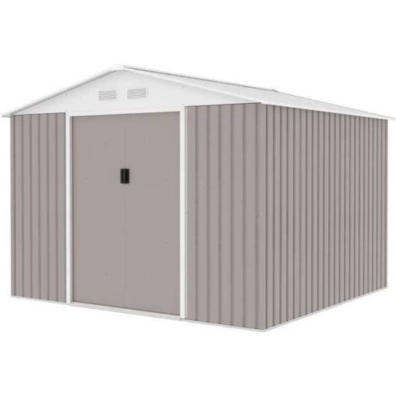 Sans Marque - Abri de jardin en métal 7,06 m² - 277 x 255 x 202 cm - MERCURE - Kit d'ancrage inclus, 2 portes coulissantes - Taupe - Image 5