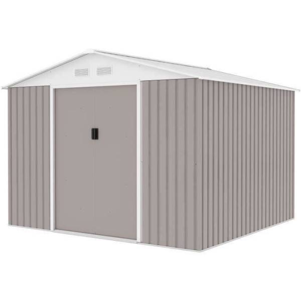 Sans Marque - Abri de jardin en métal 7,06 m² - 277 x 255 x 202 cm - MERCURE - Kit d'ancrage inclus, 2 portes coulissantes - Taupe - Image 5