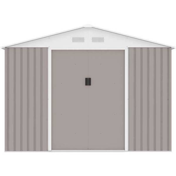Sans Marque - Abri de jardin en métal 7,06 m² - 277 x 255 x 202 cm - MERCURE - Kit d'ancrage inclus, 2 portes coulissantes - Taupe - Image 3