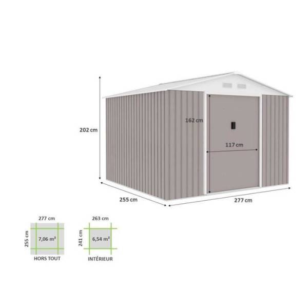 Sans Marque - Abri de jardin en métal 7,06 m² - 277 x 255 x 202 cm - MERCURE - Kit d'ancrage inclus, 2 portes coulissantes - Taupe - Image 4