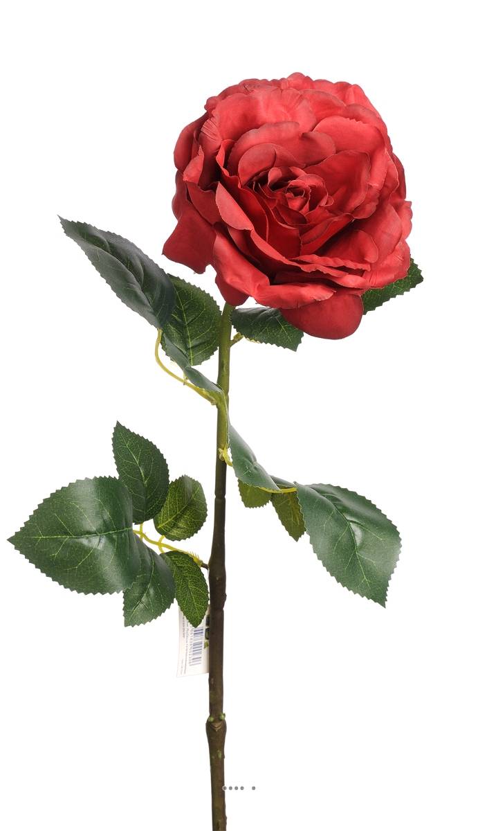 Artificielles - Rose Maya artificielle Rouge Amour H75cm Tête superbe 12cm 4 feuilles - couleur: Rouge