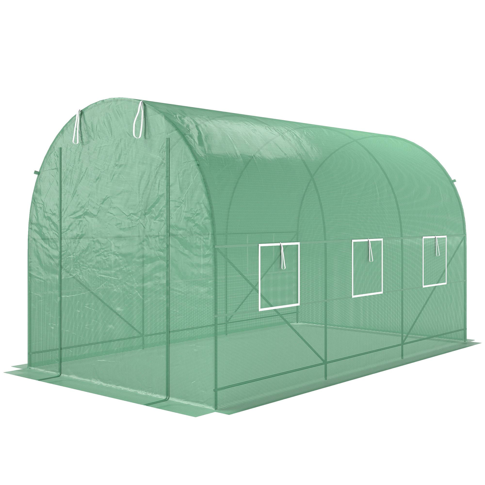 Serre tunnel verte 7m² 3,5x2x2m, châssis tubulaire renforcé, porte zippée et 6 fenêtres enroulables - Image 2