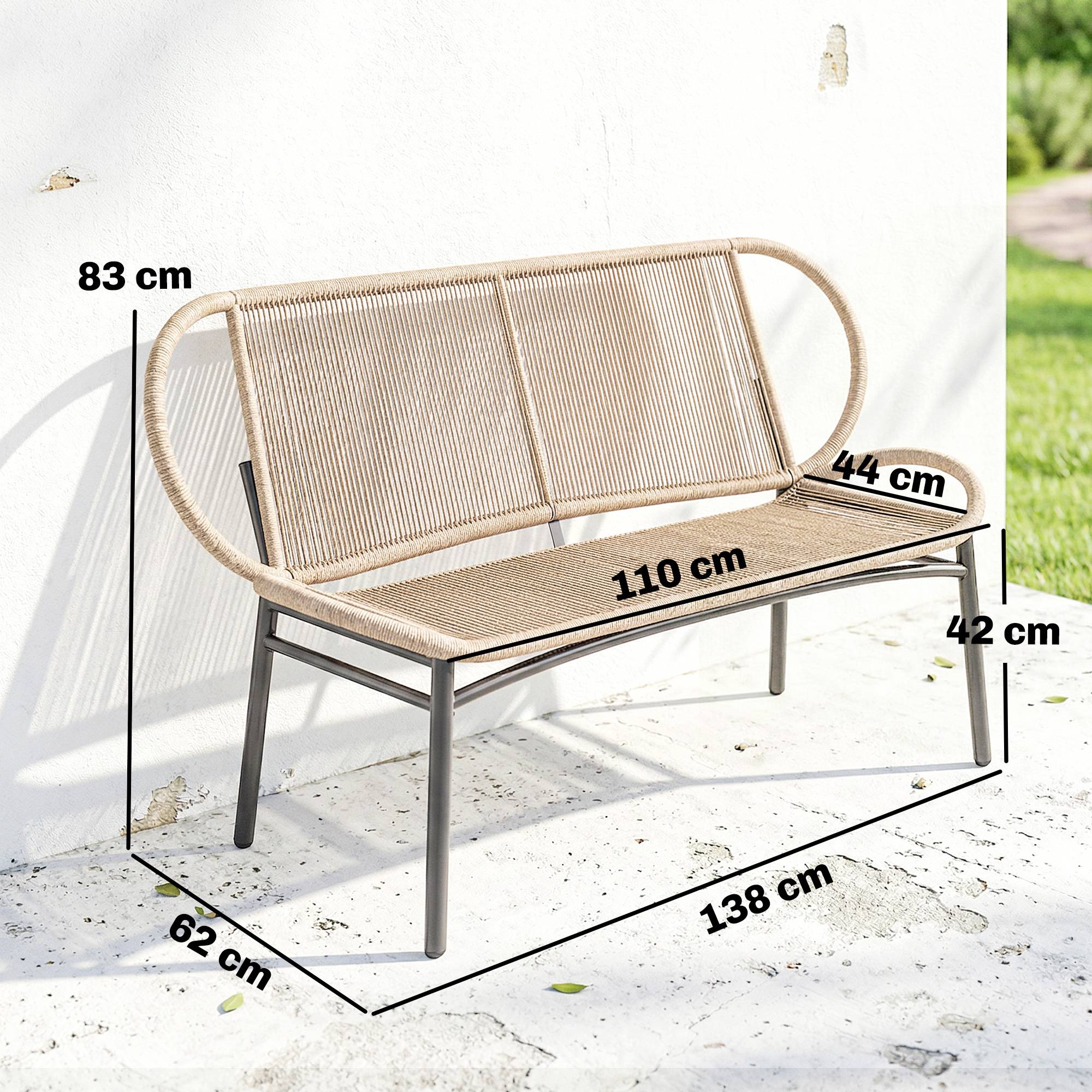 PANGIVO - Banc de jardin résine tressée et métal naturel 138 x 62 x 83 cm - PANGIVO - Image 5