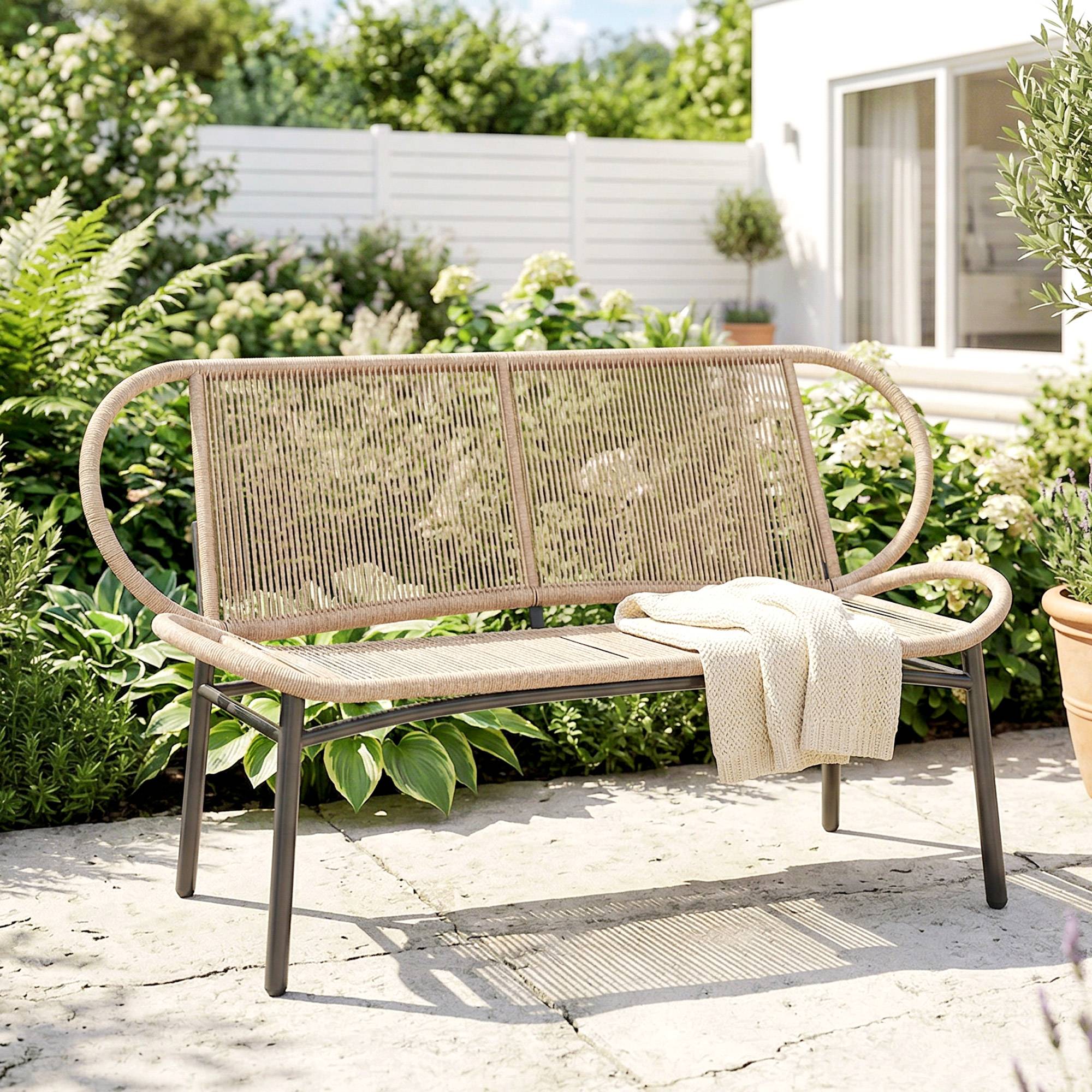 PANGIVO - Banc de jardin résine tressée et métal naturel 138 x 62 x 83 cm - PANGIVO - Image 3