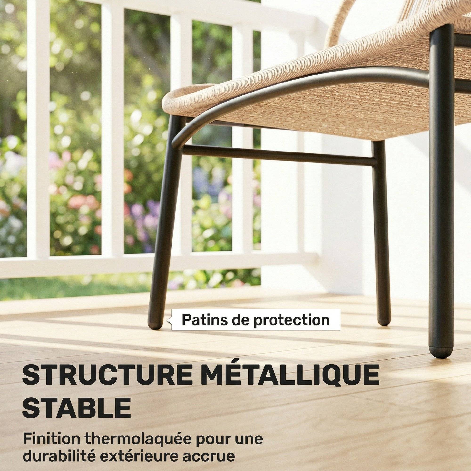 PANGIVO - Banc de jardin résine tressée et métal naturel 138 x 62 x 83 cm - PANGIVO - Image 9