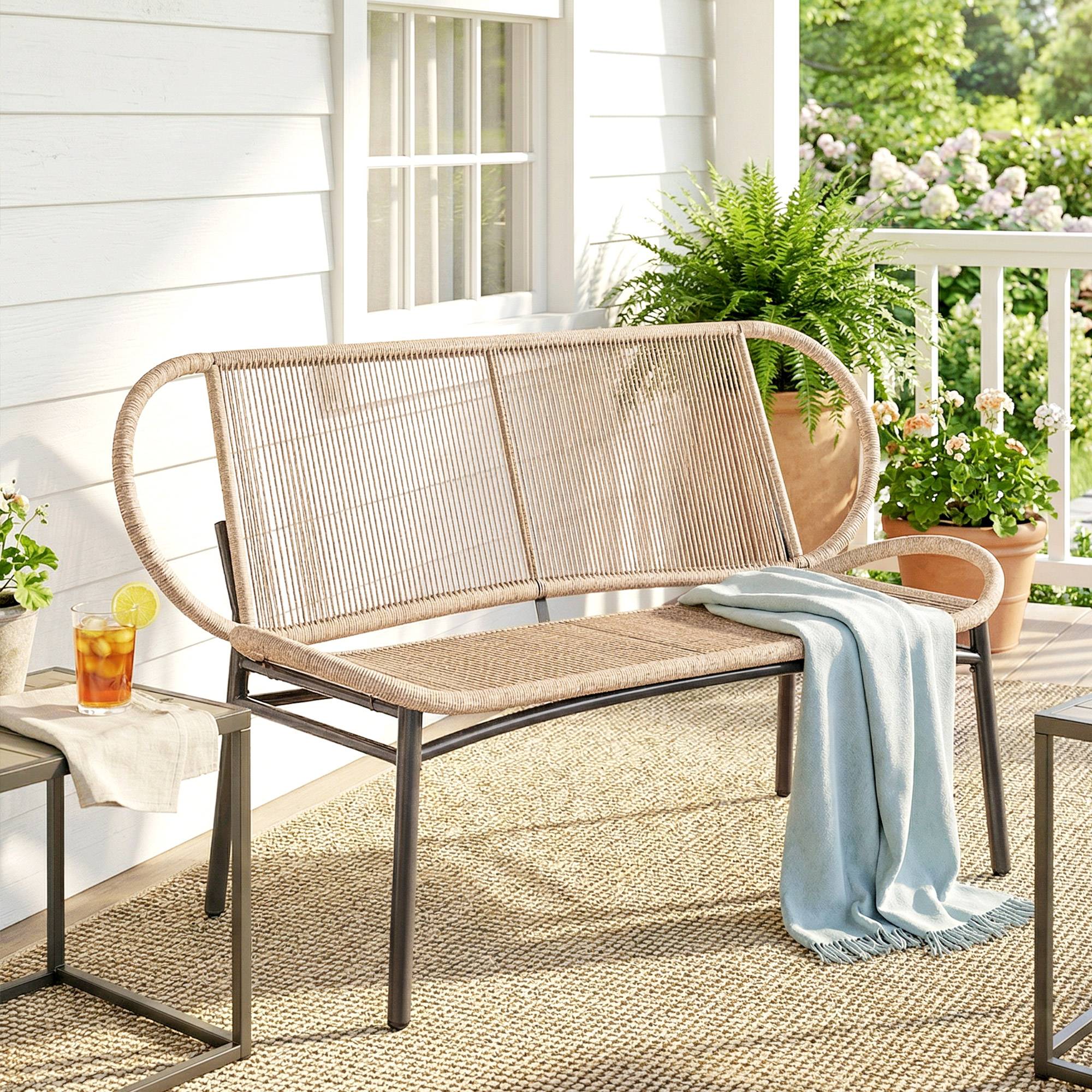PANGIVO - Banc de jardin résine tressée et métal naturel 138 x 62 x 83 cm - PANGIVO - Image 4