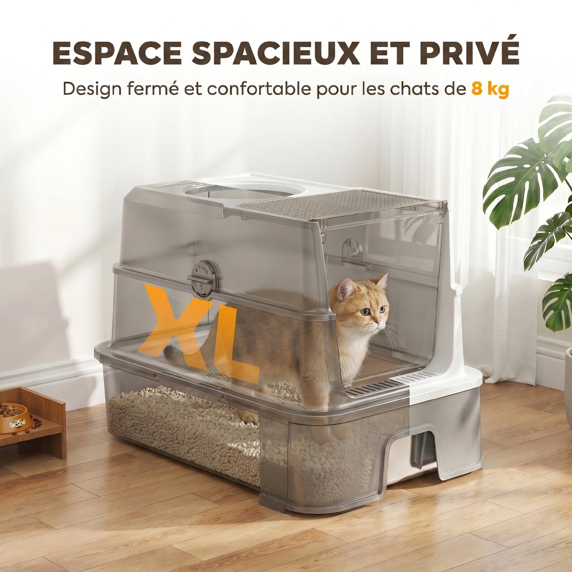 Bac à Litière pour Chat en Inox, Tiroir Coulissant, Couvercle Amovible, Pelle, Sacs Filtrants,Pédale, 60x40x45cm, Gris - Image 9